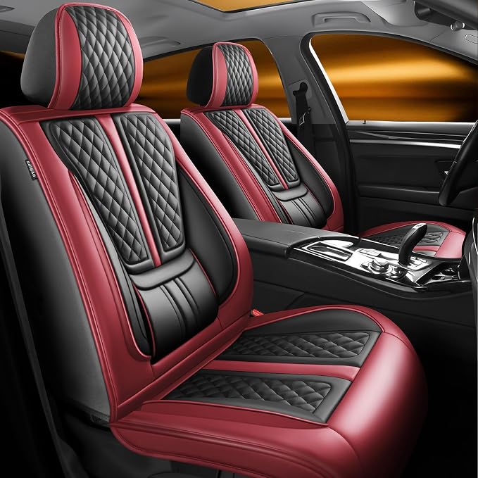 Fit Juke Car Seat Covers Compatible with Nissan Juke 2011-2016 2017.Full Coverage Waterproof Leather,Compatible with Airbag,All - Weather Seat Cushion Protector(2 Front,Red)