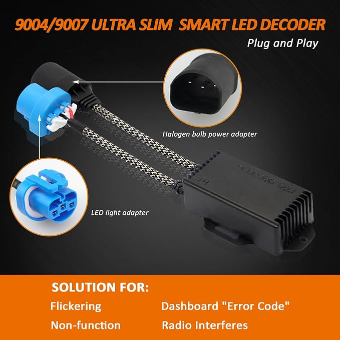 Bestview 9007 HB5 Canbus Decoder Kits LED Load Resistive Connectors Error Free Anti Flickering Resistor Warning Canceler Pack of 2 | Plug and Play Smart Error Free Load Resistor Adapter Kits 2Pcs