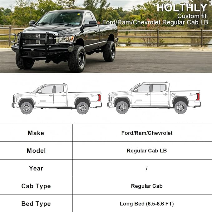10 Layers Truck Cover Waterproof All Weather Custom Fit for Ford/Ram/Chevrolet Regular Cab Long Bed, Outdoor Full Exterior Pickup Car Cover for Automobiles Sun Rain Snow Ice Protection. Black