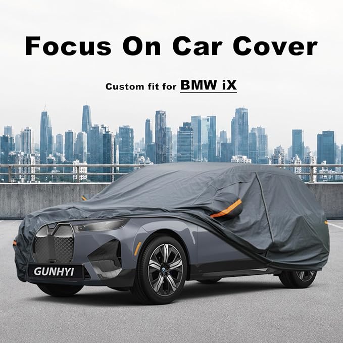 GUNHYI Premium Car Cover Custom Fit BMW iX, 16 Layers Heavy Duty Car Cover Waterproof All Weather with Zipper Door for Sun Rain Snow Dust Uv Protection