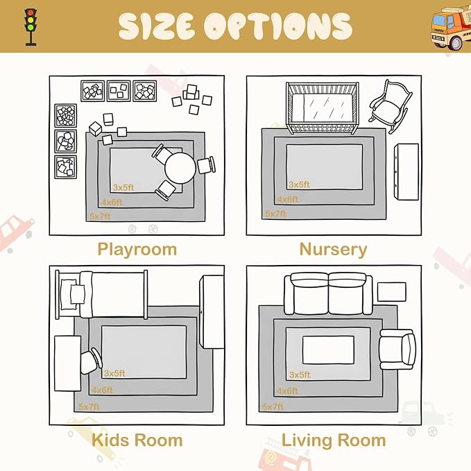 STARUIA Small Kids Rug for Kids Room, 3'x5' Washable Road Rug for Baby Nursery, Non-Slip Car Rugs for Playroom, Tan Traffic Play Mat Soft Fun Rugs for Boys Girls Dorm Toy Room Tent