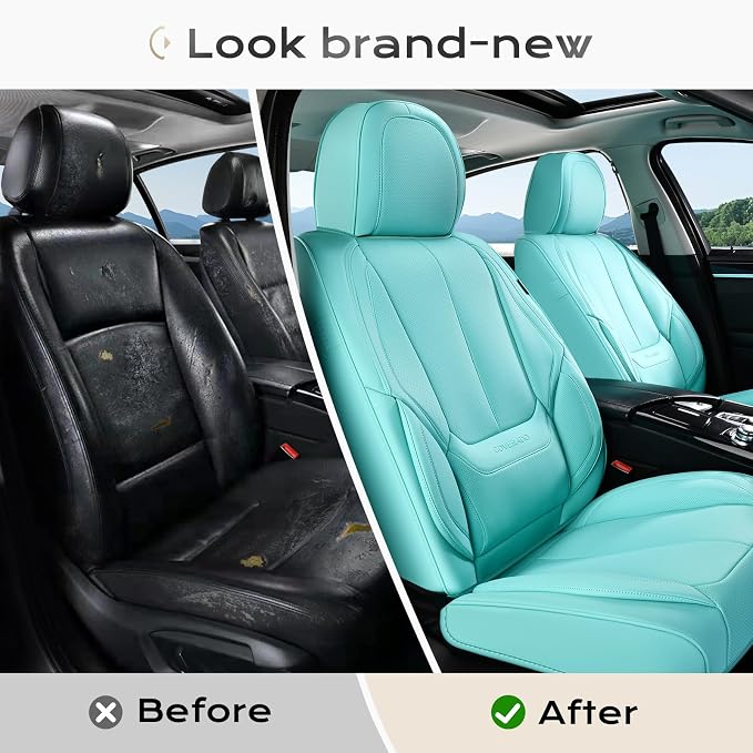 Coverado Car Seat Covers, Seat Covers for Cars, Waterproof Leather Auto Seat Protectors, Leather Car Seat Cushion, Car Interiors Accessories Universal Fit for Most Cars