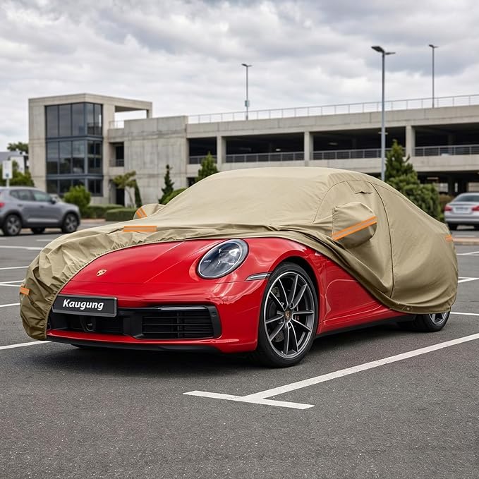 Kaugung Custom Fit Car Cover for Porsche 911 991 992 997 996 Carrera S 4S GTS Coupe Convertible Targa, Heavy Duty All Weather Waterproof Outdoor Cover with Driver Door Zipper, Mirror Pockets & Vents