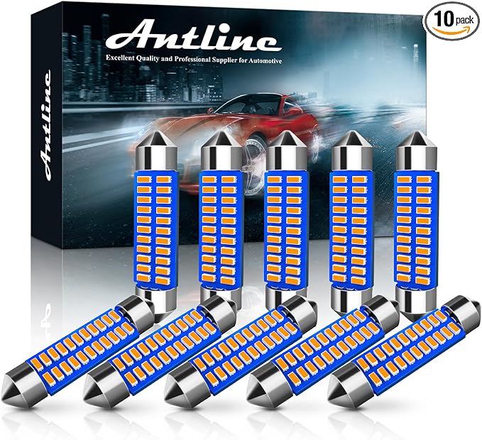 Antline 211-2 212-2 578 569 214-2 41MM 1.61”LED Bulb Amber Yellow, Super Bright Canbus Error Free 12 Volt Replacements for Interior Dome Map Vanity Mirror Sun Visor Lights (Pack of 10)