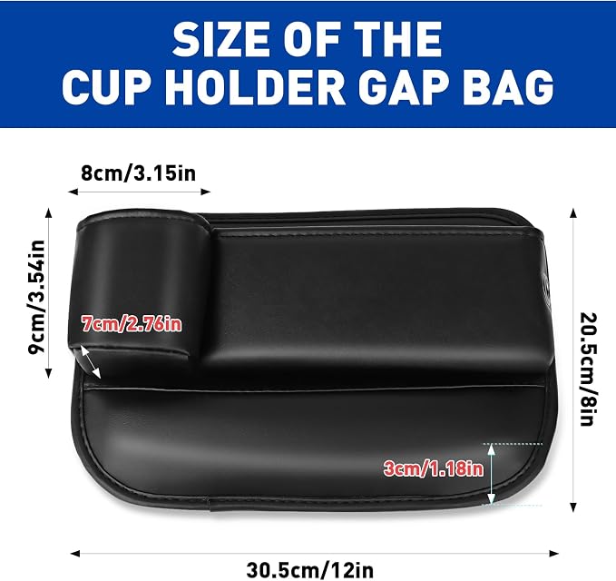 Universal PU Leather Car Seat Gap Filler Organizer with Cup Holder | Multi-Purpose Car Essentials Organizer with Phone, Keys, Card, Sunglasses and Small Items, Gifts for Car SUV Truck Owners