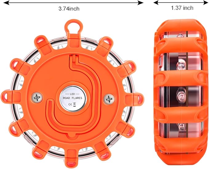 AK LED Road Flares Safety Flashing Warning Light Roadside Emergency Disc Beacon Kit for Vehicles Boats with Magnetic Base & Hook 1 Pack (Batteries Not Included)