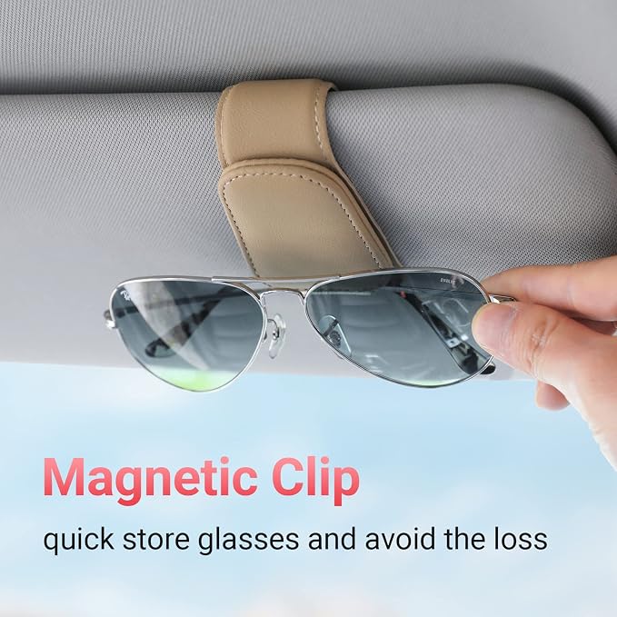 Sunglass Holder for Car Sun Visor Sunglasses Clip Car accessories -Beige | sun visor organizer, ticket card clip, eyeglass sunglasses holder, one-handed magnetic, anti-scratch, car stuff for women men