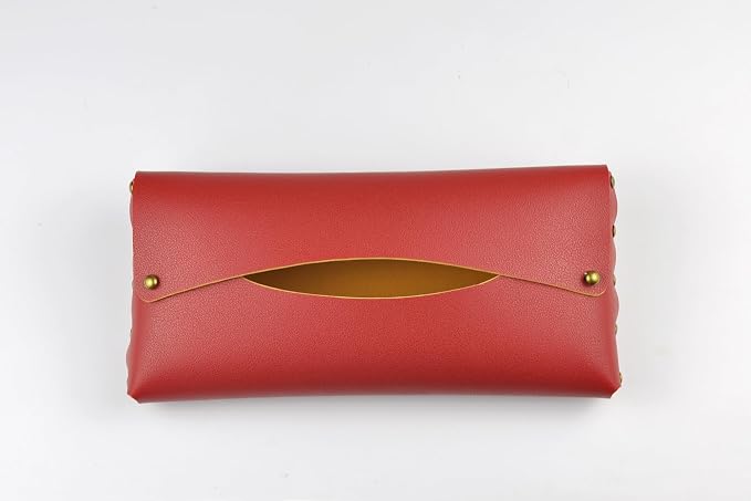 Car Tissue Holder, Tissue Case for Sun Visor, PU Leather Backseat Napkin Holder with Clips (Red)