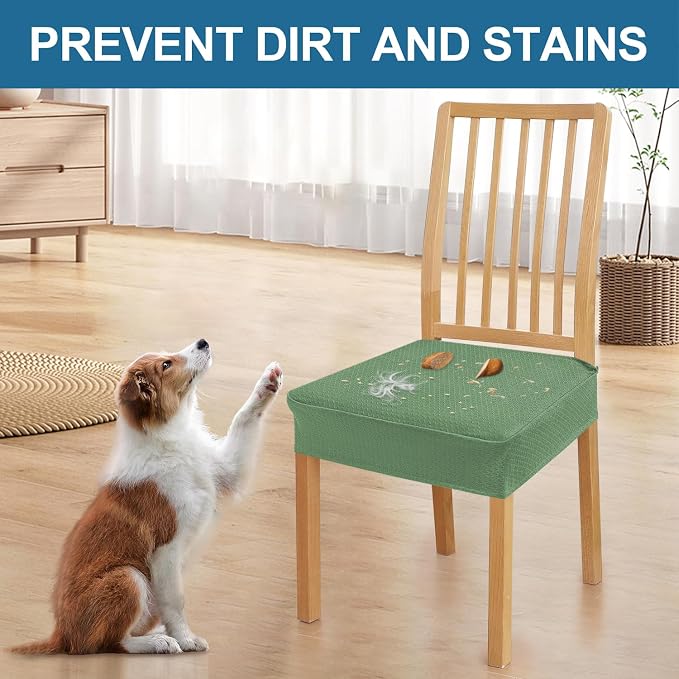 Smiry Waterproof Seat Covers for Dining Room Chairs Set of 4, Stretch Jacquard Removable Washable Chair Seat Slipcovers Protector, No Rear Covers, Green