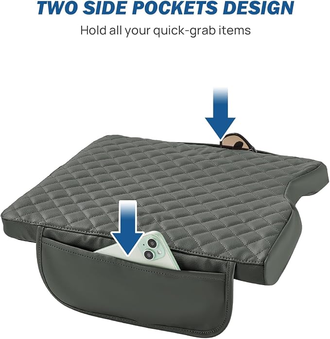 JOYTUTUS Center Console Cover Compatible with 2015-2026 Ford F150, 2017-2026 F250 F350 F450 with 40/20/40 Jump Seat, Leather Armrest Cover Center Console Cushion w/Side Pockets, Gray (Jump Seat Only)