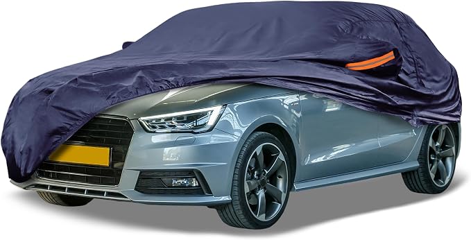 Navy Blue Heavy Duty Waterproof Car Cover for Sedan 169"-175" - All-Weather UV Protected Outdoor Full Exterior Cover with Sun/Snow/Rain Resistance