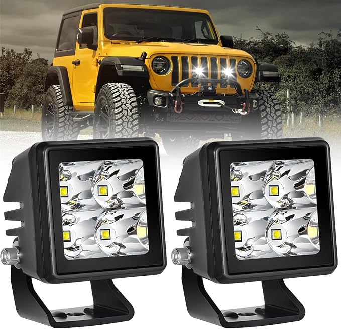2 Inch Spot LED Pods 2" LED Light Bar Small Cube Lights 2x2 Square Wrok Lights 12V Waterproof Fog Light for Truck F150 Bronco Wrangler Toyota SUV Dirt Bike Motorcycle UTV ATV