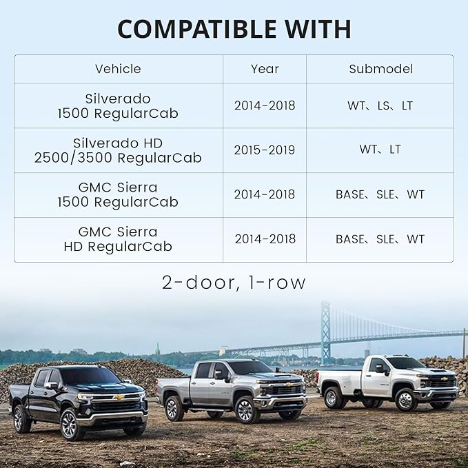 EKR Silverado Seat Covers Custom Fit for 2014-2018 Chevrolet Silverado 1500/ HD/LD RegularCab/DoubleCab/CrewCab 1st Row Only,Faux Leather (Black)