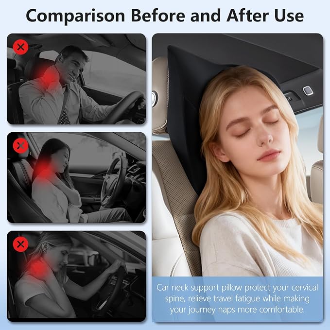BABUR Car Neck Pillow, Car Headrest Pillow for Neck Suppor Driving Seat | Soft Memory Foam, Ergonomic Design Fits Most Car & Office Chairs, Head Rest Pillow for Long Drives, Machine Removable Cover
