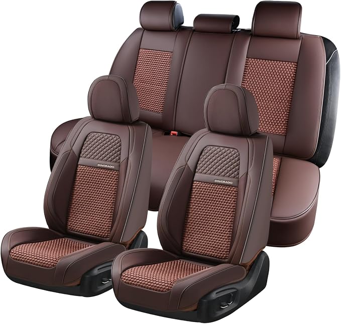 Coverado Car Seat Covers Full Set, 5 Seats Car Seat Protector, Universal Breathable Car Seat Covers Front Seats Back Seats, Car Seat Cushion Fit for Most Vehicles Brown