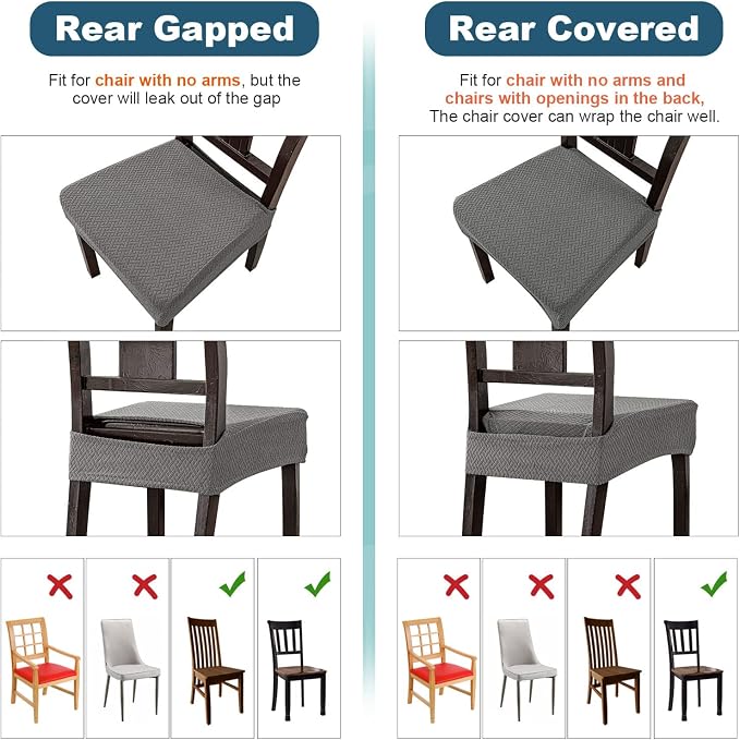 Genina Waterproof Seat Covers for Dining Room Chair Covers Waterproof Dining Chair Covers (6 PCS-Rear-gapped, Grey)