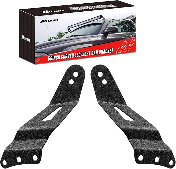 Nilight 90031B 2PCS 52” Curved LED Light Bar Bracket at Upper Windshield Roof Cab for 99-06 Chevy Silverado Suburban Avalanche Tahoe & GMC Yukon Sierra