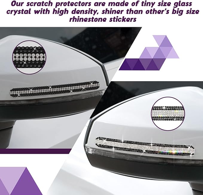 10PCS Car Door Handle Bling Rhinestones Stickers, Black & Sliver | Universal Auto Door Handle Safety Reflective Strips, Cute Car Decoration