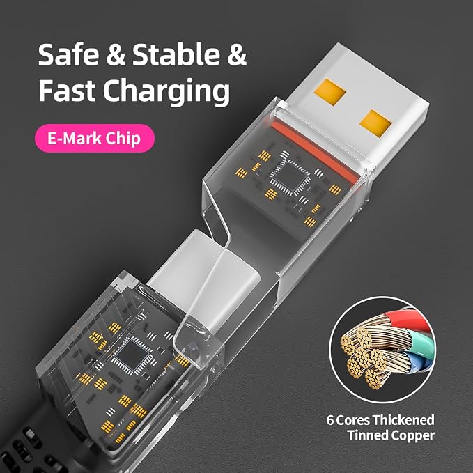 USB C Cable, 240W MAX 4 in 1 Charging Cable 5FT with E-Mark Chip, Fast Charging USB A/C to C/Lightning Cable for iPhone 17/16/15/14/13 Series, Pad/Android/Tablets/Car and More, iPhone Charger Cord