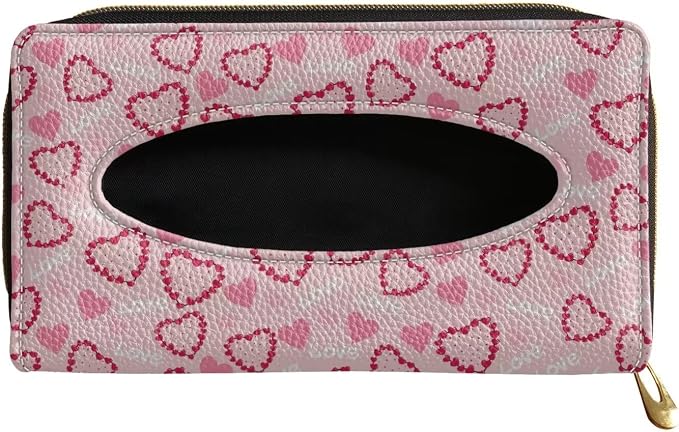Pink Hearts Car Visor Tissue Box Holder Car Interior Accessories Sun Visor Accessories PU Leather Napkin Holder for Backseat