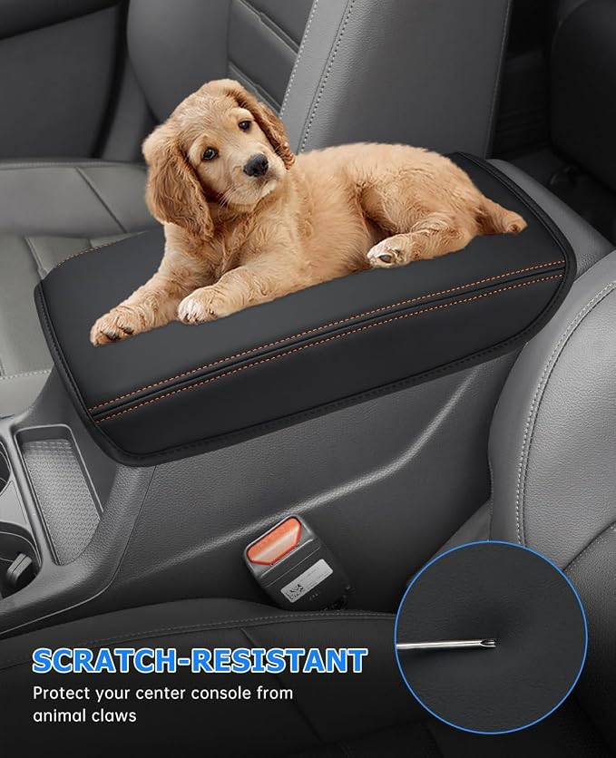 INTGET for 2023 2024 2025 2026 Honda CRV Center Console Cover with Thin Pad Leather Middle Armrest Cover Center Console Lid Protector for Honda CRV 2025 Accessories (Orange Stitches with Pad,2023+)