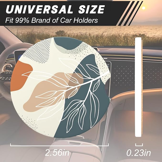 Aiawoxc Car Cup Holder Coasters, 2 Pack Universal Auto Anti Slip Insert Coaster with A Finger Notch, Cup Mat for Most Car Interior, Desert Leaf