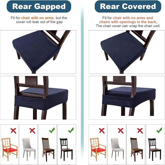 Genina Waterproof Seat Covers for Dining Room Chair Covers Waterproof Dining Chair Covers (4 PCS-Rear-Covered, Navy Blue)