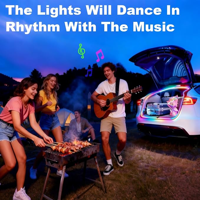 Trunk LED Ambient Neon Light Strips for Tesla Model Y & Juniper (2021-2026) - Waterproof Silicone, High Brightness, APP-Controlled, Auto On&Off, for Car Trunk & Camping Atmosphere (Warm White)