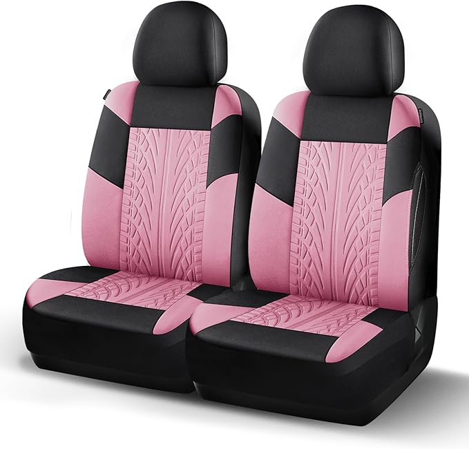 HChengkikz Front Car Seat Cover, Cloth and Washable (Black + Pink) | Breathable, Airbag compatible, Easy to Install, Universal Fit for Most Cars, Sedans, Truck, SUVs