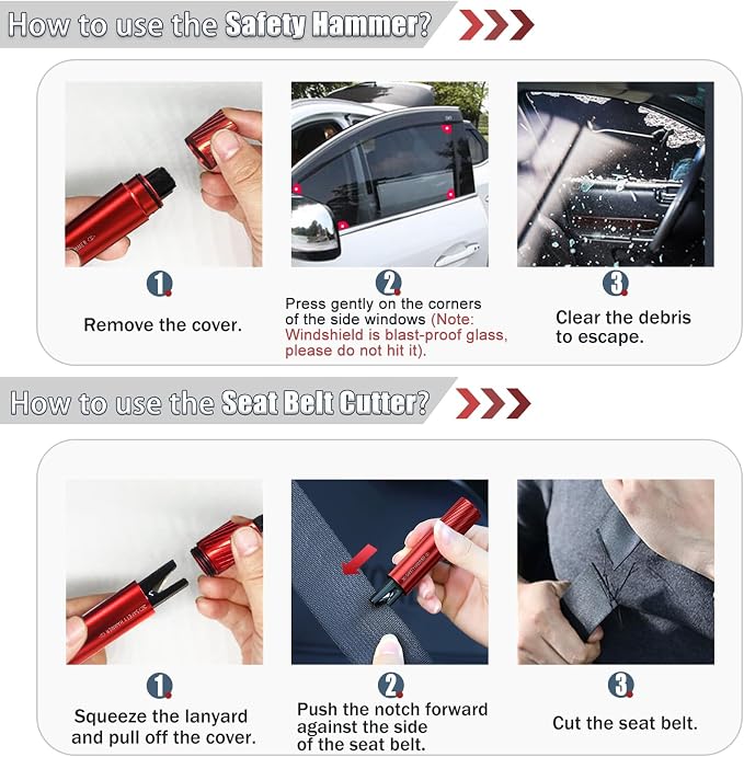 4 Pack Car Window Breaker and Seatbelt Cutter,Auto Rescue Tool,Safe Hammer Car Window Breaker for Land and Underwater,Window Breaker Tool for New Cars,Emergency Car Kit(Red)