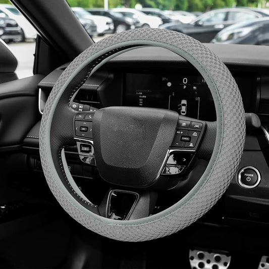 Elastic Stretch Steering Wheel Cover, Steering Wheel Protector, 15 Inch Anti-Slip Breathable Microfiber Ice Silk Protection, Easy Carry, Warm in Winter & Cool in Summer for Cars (Gray)