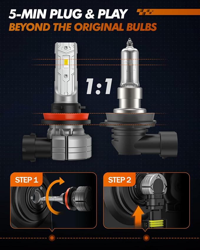 SEALIGHT H11/H8/H16 Amber Yellow Fog Light Bulbs or DRL, 10000 Lumens 3000K Yellow Fog Lights, 32 CSP LED Chips Fog Lamps Replacement for Cars, Play and Plug, Pack of 2
