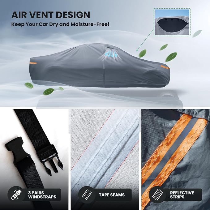 Waterproof Pontiac Solstice(2005-2009) Car Cover with Breathable Vents, [Upgrade] Premium Covers with Cotton Liner and Zipper Door,Sun Rain Snow Dust Uv Protection.(Gift with Towel Storage Bag)
