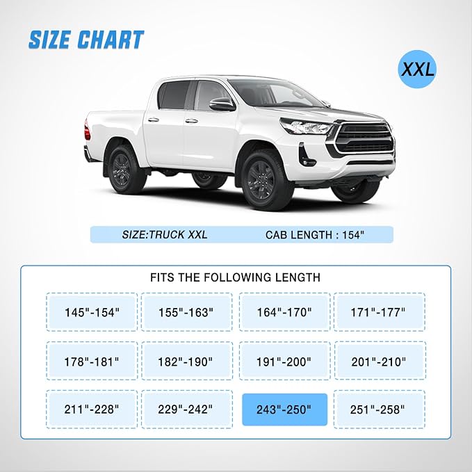 Nilight Car Cover Waterproof All Weather, Heavy Duty Outdoor Rain Sun UV Protection with Zipper Cotton, Extra Thick, Universal Fit for Trucks (Up to 250", Max Cab Length 154")