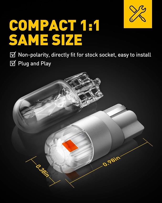 AUXITO Red 194 LED Light Bulbs, Super Bright 1:1 Size, License Plate Light 168 2825 W5W T10 Error Free Car Bulbs for Dome Map Door Courtesy Side Marker Cornering Trunk Light (Pack of 2)