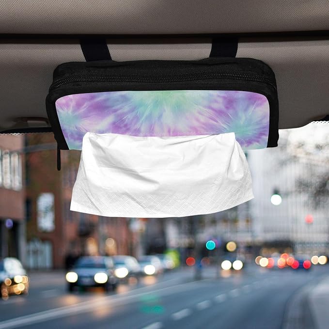 Tie Dye Purple Blue Car Tissue Holder Durable Napkin Holder Hanging Tissue Holders Case Car Tissues Bag for Sun Visor Seat Back Universal Auto