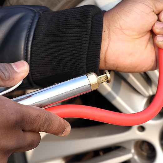 Bayonet Style Tire Inflator Gauge, with Heavy Duty Straight Head Air Chuck and 12" Hose - 10 to 90 PSI