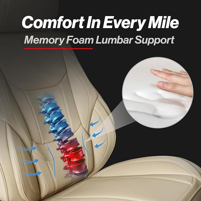 Coverland Custom Truck Car Seat Covers Full Set for [2007-2013 Tundra Double Cab] - Protector Car Seat Cover Water Resistant Leather Memory Form Back Support Seat Cushion [Full Set-Beige]