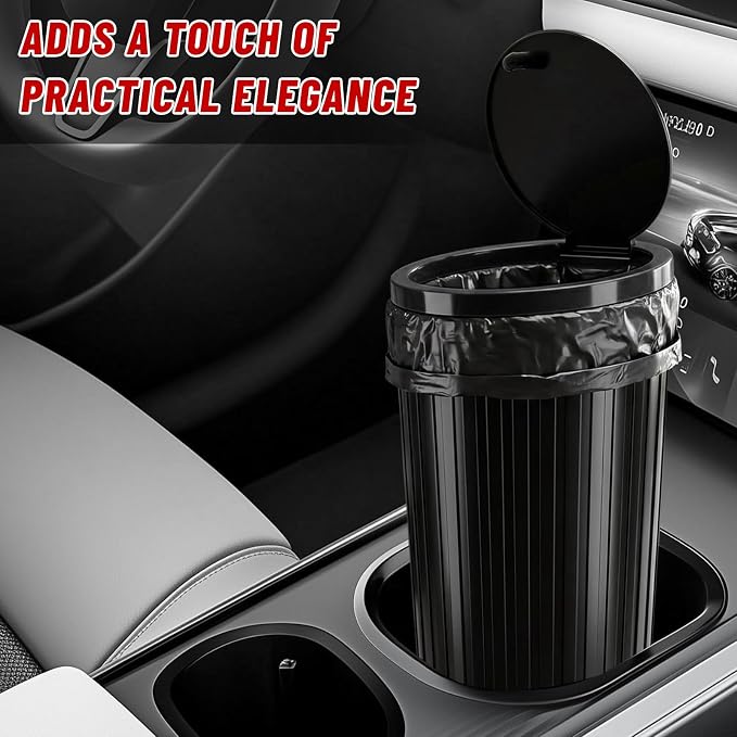 Car Trash Can with Lid, Leakproof Auto Cup Holder Garbage Can with Trash Bags, Waterproof Dustbin Container Waste Organizer for Vehicle Home Office, Car Accessories (Black)