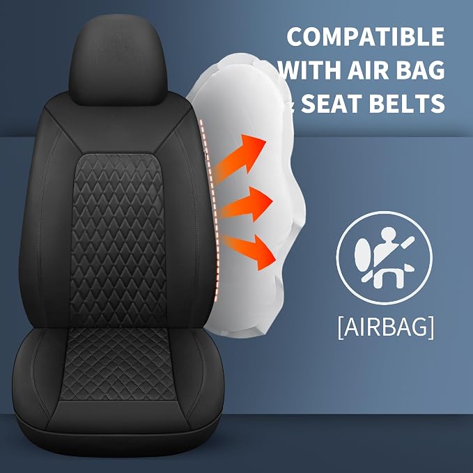 HChengkikz Faux Leather Full Set Car Seat Covers, Front & Split Rear | Bench Seat Protectors, Easy to Install Universal Fit for Sedans, Trucks, Vans, SUVs Automotive Interior Accessories
