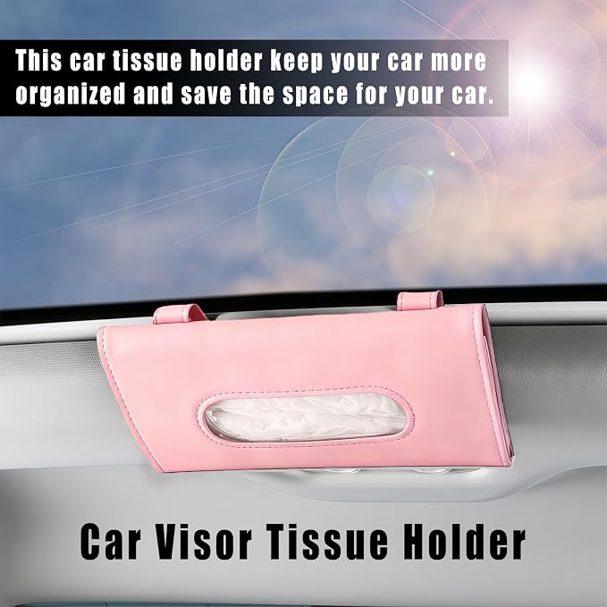 Car Visor Tissue Holder, Sun Visor Napkin Holder for Car, Easy Installation, Universal Accessories Vehicle Interior Tissue Box Suitable for SUVs, Trucks (Pink)