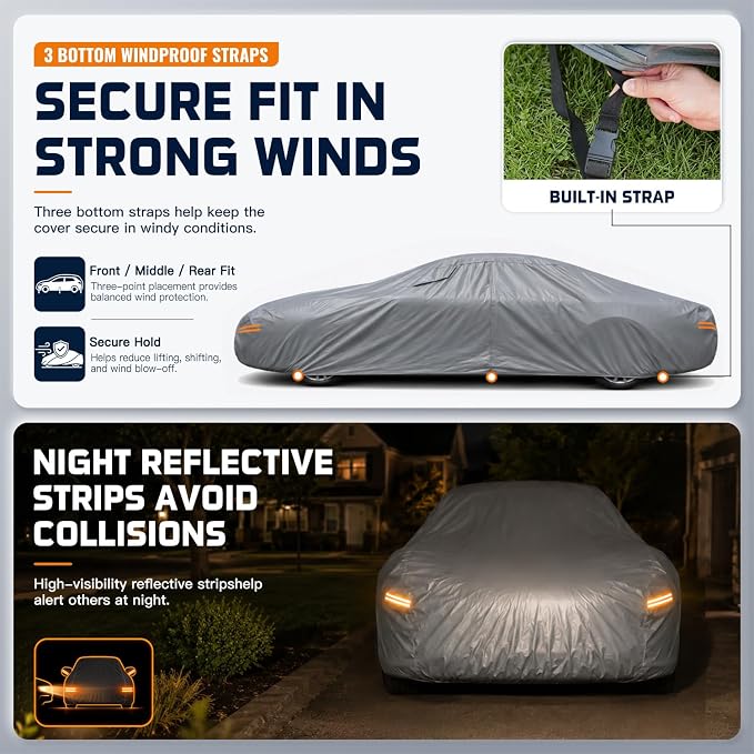 Car Cover Waterproof All-Weather,Outdoor Full Exterior Covers Custom Fit for Dodge Charger,Buick Roadmaster Skylark Century Riviera,Cadillac DeVille,Mercury Monterey,etc,Size C7(See SizeChart)
