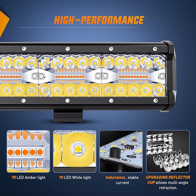 Nilight 20Inch 420W LED Light Bar 2PCS 4Inch 60W Light Pods Amber White Strobe 6 Modes Memory Function Reset Function Off Road Truck with 16AWG Wiring Harness Kit-3 Lead