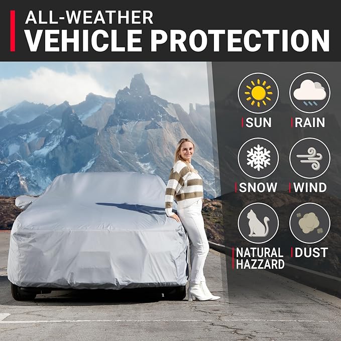 iCarCover 18-Layer Car Cover Waterproof All Weather, Premium Quality Car Covers for Automobiles, UV Protection, A3, S3, 3-Series, M3, LXS is 300, Grand Am, Size C28 (See Size Chart)