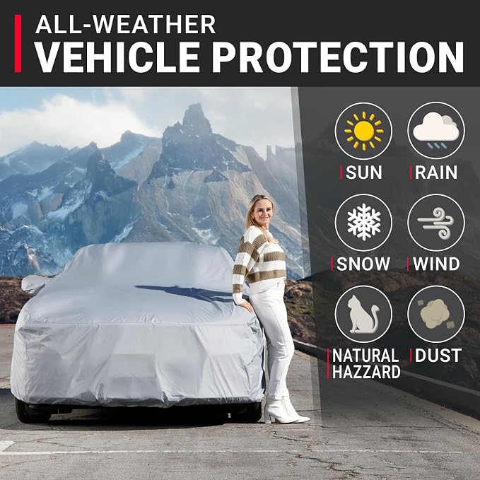 iCarCover 15-Layer Car Cover Waterproof All Weather | Premium Quality Car Covers for Automobiles, UV Protection, Audi A3, S3, 3-Series, M3, Lexus is 150, Pontiac Grand Am, Size C28 (See Size Chart)