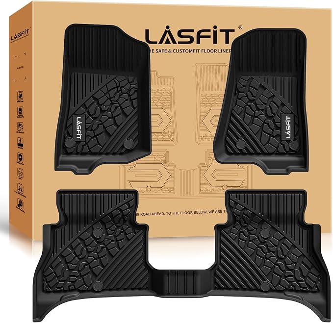 LASFIT Floor Mats for Jeep Wrangler Unlimited 4XE 2021-2024 2025 4 Doors | Plug-in Hybrid EV-Gas (PHEV), All Weather, TPE, Custom Fit, Car Mats, Floor Liners, 1st & 2nd Row, Black