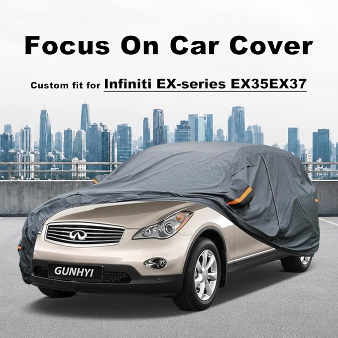 GUNHYI Premium Car Cover Custom Fit Infiniti EX-Series EX35/EX37, 16 Layers Heavy Duty Car Cover Waterproof All Weather with Zipper Door for Sun Rain Snow Dust Uv Protection
