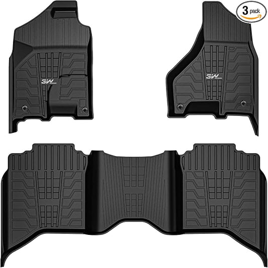 3W Floor Mats Fit for 2013-2018 Dodge Ram 1500/2500/3500 Crew Cab, 2019-2024 Ram 1500 Classic Crew Cab All Weather TPE Custom Fit Accessories Floor Liner for Dodge Full Set Car Mats