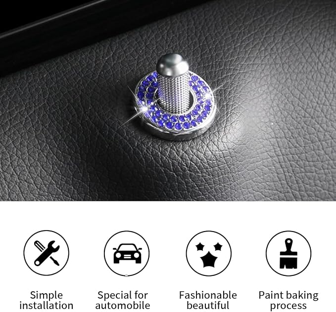 JOYCOURT 4Pack Bling Car Inner Door Lock Pull Stickers, Blue | Rhinestone Bling Car Pull Rod Bolt Decoration Cover Interior Car Accessories, for Mercedes-Benz A/B/C/E Class GLC GLA GLK GLA