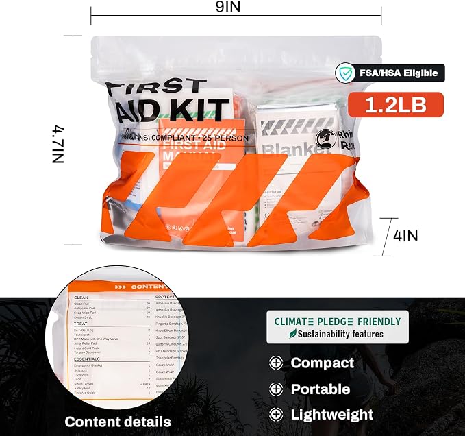RHINO RESCUE 240pcs First Aid Kit Refill Supplies | Emergency Extra Replacement Kit, Restock Supply Pack, Self-Sealing Bag, HSA/FSA Approved